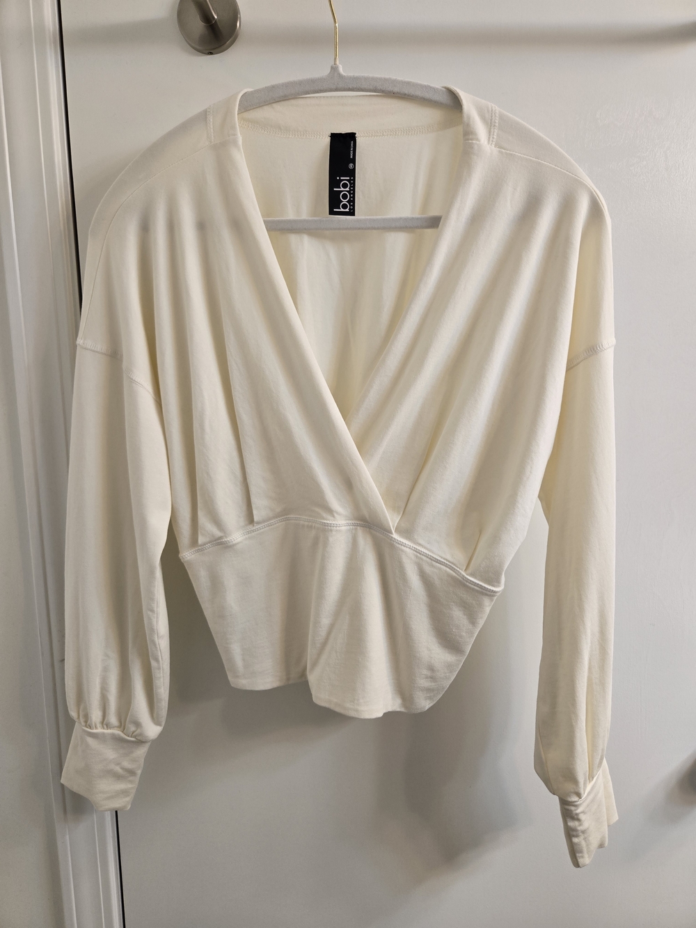 bobi Ivory Wrap-Front Long Sleeve Top,  Size XS